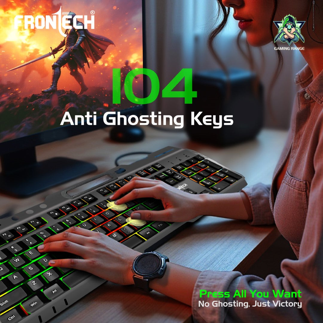 Frontech Wired Gaming Keyboard | 104 Keys | Rainbow Backlight | USB Plug & Play (KB-0049) Frontech Wired Gaming Keyboard | 104 Keys | Rainbow Backlight | USB Plug & Play (KB-0049)